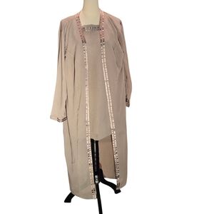 Women's 2 pc Light Olive Open Front Full Length Cardigan Custom Made Size 2X